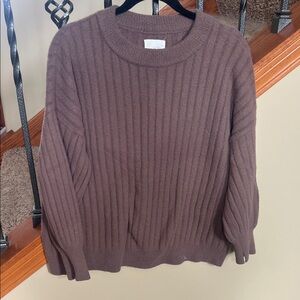 Aerie Cozy Ribbed Crewneck Sweater - mocha brown -a